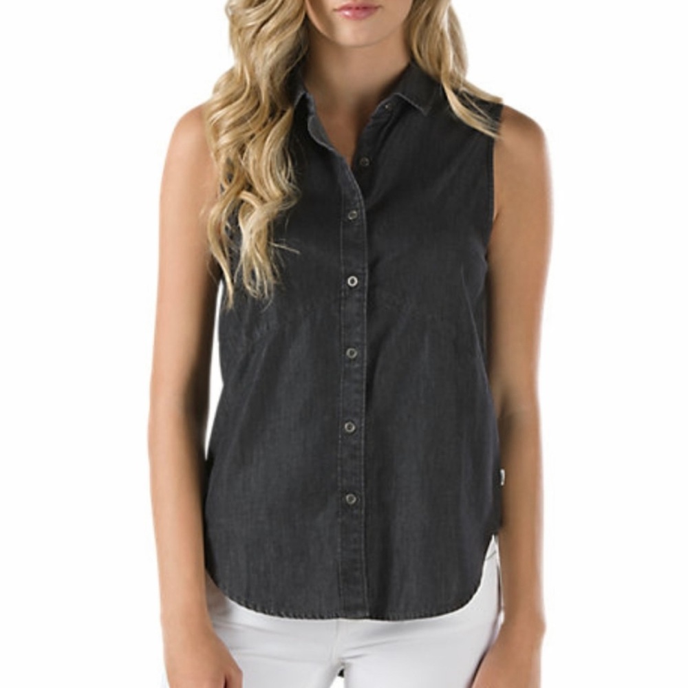 Vans Women’s Lunchroom Antics Grey Shirt sleeveless buttons Vest * NO Size Tag*
